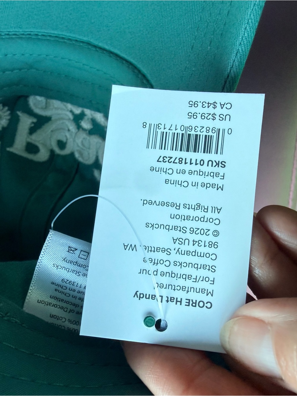 NWT Starbucks Teal 'Road Trip' Embroidered Baseball Cap with Cream Accent - Picture 4 of 10